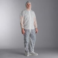 Malt Impact PolyLite M1500-3XL White Polypropylene Zipper Front Long Sleeve Coveralls with Elastic Wrists, Attached Boots, and Hood - 3XL