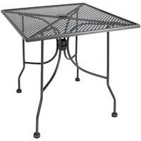 American Tables & Seating 30" Square Dark Grey Metal Mesh Outdoor Table with Umbrella Hole