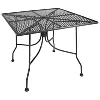 American Tables & Seating 36" Square Dark Grey Metal Mesh Outdoor Table with Umbrella Hole