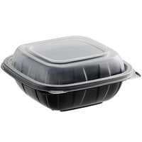 Choice 6" x 6" x 3" Microwaveable 1-Compartment Black / Clear Plastic Hinged Container - 25/Pack