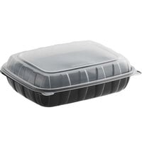 Choice 11" x 8 1/2" x 3" Microwaveable 1-Compartment Black / Clear Plastic Hinged Container - 25/Pack