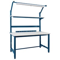 BenchPro Kennedy Series ESD LisStat Laminate Top Adjustable Workbench Set with Dark Blue Frame and Round Front Edge