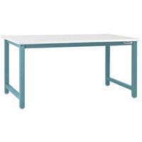 BenchPro Kennedy Series ESD LisStat Laminate Top Adjustable Workbench with Light Blue Frame and Round Front Edge