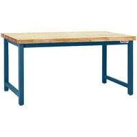 BenchPro Kennedy Series Butcherblock Wood Top Adjustable Workbench with Dark Blue Frame