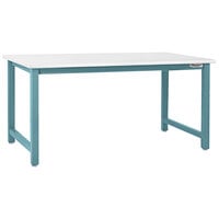 BenchPro Kennedy Series Laminate Top Adjustable Workbench with Light Blue Frame and Round Front Edge