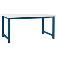 BenchPro Kennedy Series Laminate Top Adjustable Workbench with Dark Blue Frame and Round Front Edge