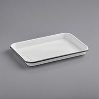 Tablecraft Enamelware 13" x 9 1/2" Black and Cream White Rolled Rim Serving Tray