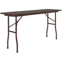 Correll 18" x 60" Walnut Thermal-Fused Laminate Top Folding Table with Brown Frame