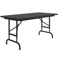 Correll 24" x 48" Black Granite 22" - 32" Adjustable Height Thermal-Fused Laminate Top Folding Table with Black Frame