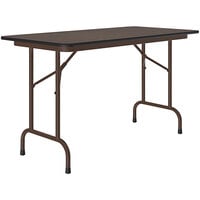 Correll 24" x 48" Walnut Thermal-Fused Laminate Top Folding Table with Brown Frame