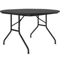 Correll 48" Round Black Granite Thermal-Fused Laminate Top Folding Table with Black Frame