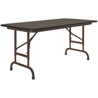 Correll 24" x 48" Walnut 22" - 32" Adjustable Height Thermal-Fused Laminate Top Folding Table with Brown Frame