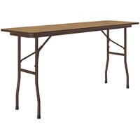 Correll 18" x 72" Medium Oak Thermal-Fused Laminate Top Folding Table with Brown Frame