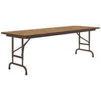 Correll 24" x 72" Medium Oak 22" - 32" Adjustable Height Thermal-Fused Laminate Top Folding Table with Brown Frame