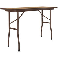 Correll 18" x 48" Medium Oak Thermal-Fused Laminate Top Folding Table with Brown Frame
