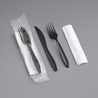 Solo Impress Heavy Weight Black Wrapped Plastic Cutlery Set with Fork, Knife, and Napkin - 250/Case