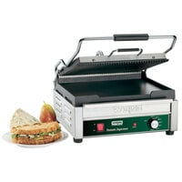 Waring WDG250 Grooved Top & Smooth Bottom Panini Sandwich Grill - 14 1/2 inch x 11 inch Cooking Surface - 120V, 1800W