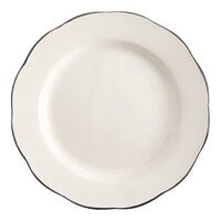 Acopa 10 3/4" Ivory (American White) Scalloped Edge Stoneware Plate with Black Band - 12/Case
