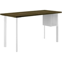 HON Coze 54" x 24" Florence Walnut / Designer White Laminate Desk with U-Storage