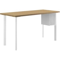 HON Coze 54" x 24" Natural Recon / Designer White Laminate Desk with U-Storage