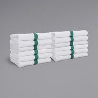Monarch Brands Power Towels 16" x 27" Green Center Stripe 100% Cotton Hand Towel - 3 lb.