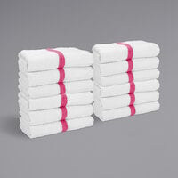 Monarch Brands Power Towels 22" x 44" Pink Center Stripe 100% Cotton Bath / Gym Towel - 6 lb.