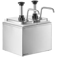 ServSense Double 2 Qt. Stainless Steel Condiment Dispenser - 2 Stainless Steel Pumps with Adjustable Portion Control