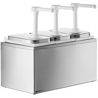 ServSense Triple 2 Qt. Stainless Steel Condiment Dispenser - 3 Plastic Pumps, 1 oz. Portions
