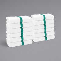 Monarch Brands Power Towels 22" x 44" Green Center Stripe 100% Cotton Bath / Gym Towel - 6 lb.