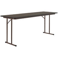 Correll 24" x 60" Walnut Thermal-Fused Laminate Top Folding Seminar Table with Off-Set Legs