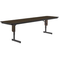 Correll 24" x 96" Walnut 22" - 30" Adjustable Height Thermal-Fused Laminate Top Folding Seminar Table with Panel Legs
