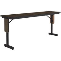 Correll 18" x 60" Walnut Thermal-Fused Laminate Top Folding Seminar Table with Panel Legs