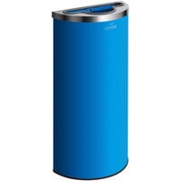 Lancaster Table & Seating 8 Gallon Blue Powder-Coated Metal Half Round Decorative Receptacle with Mixed Recycle Lid