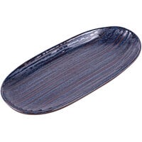 Elite Global Solutions Stardust 11" x 5 1/4" Oval Glossy / Matte Blue Swirl Melamine Plate - 6/Case