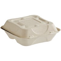 World Centric 3-Compartment Compostable Fiber Clamshell Container 9" x 9" x 3" - 300/Case