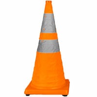 Cortina Pack N Pop 28" Collapsible Traffic Cone with 20 lb. Base, Reflective Bands, and LED Lights 03-501-03 - 5/Pack