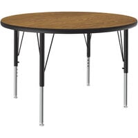 Correll Round Medium Oak 19" - 29" Adjustable Height Thermal-Fused Laminate Top Activity Table