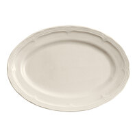 Acopa Condesa 9 3/4" x 7" Warm Gray Scalloped Wide Rim Porcelain Platter - Sample