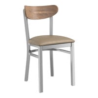 Lancaster Table & Seating Boomerang Series Clear Coat Finish Chair with Taupe Vinyl Seat and Vintage Wood Back