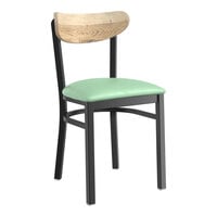Lancaster Table & Seating Boomerang Series Black Finish Chair with Seafoam Vinyl Seat and Driftwood Back