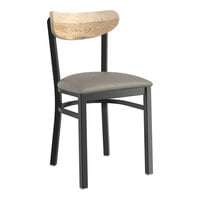 Lancaster Table & Seating Boomerang Series Black Finish Chair with Dark Gray Vinyl Seat and Driftwood Back