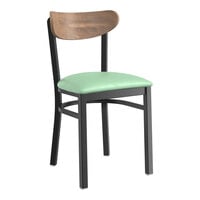 Lancaster Table & Seating Boomerang Series Black Finish Chair with Seafoam Vinyl Seat and Vintage Wood Back
