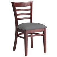 Lancaster Table & Seating Mahogany Finish Wood Ladder Back Chair with Dark Gray Vinyl Seat