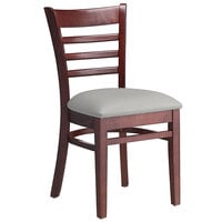 Lancaster Table & Seating Mahogany Finish Wood Ladder Back Chair with Light Gray Vinyl Seat