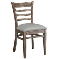 Lancaster Table & Seating Vintage Finish Wood Ladder Back Chair with Light Gray Vinyl Seat