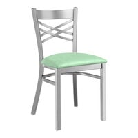 Lancaster Table & Seating Clear Coat Finish Cross Back Chair with 2 1/2" Seafoam Vinyl Padded Seat