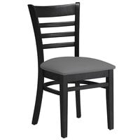 Lancaster Table & Seating Black Finish Wood Ladder Back Chair with Dark Gray Vinyl Seat