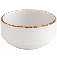 Fortessa Basics Salt TechnoCeram 3.5 oz. Bright White China All Purpose Bowl with Earth Hue Rim - 48/Case