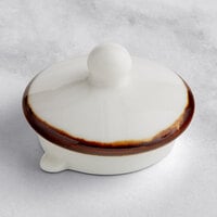 Fortessa Basics Salt TechnoCeram Bright White China Teapot Lid with Earth Hue Rim - 24/Case