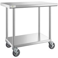 Regency 24" x 36" 16-Gauge 304 Stainless Steel Commercial Work Table with Undershelf and Casters
